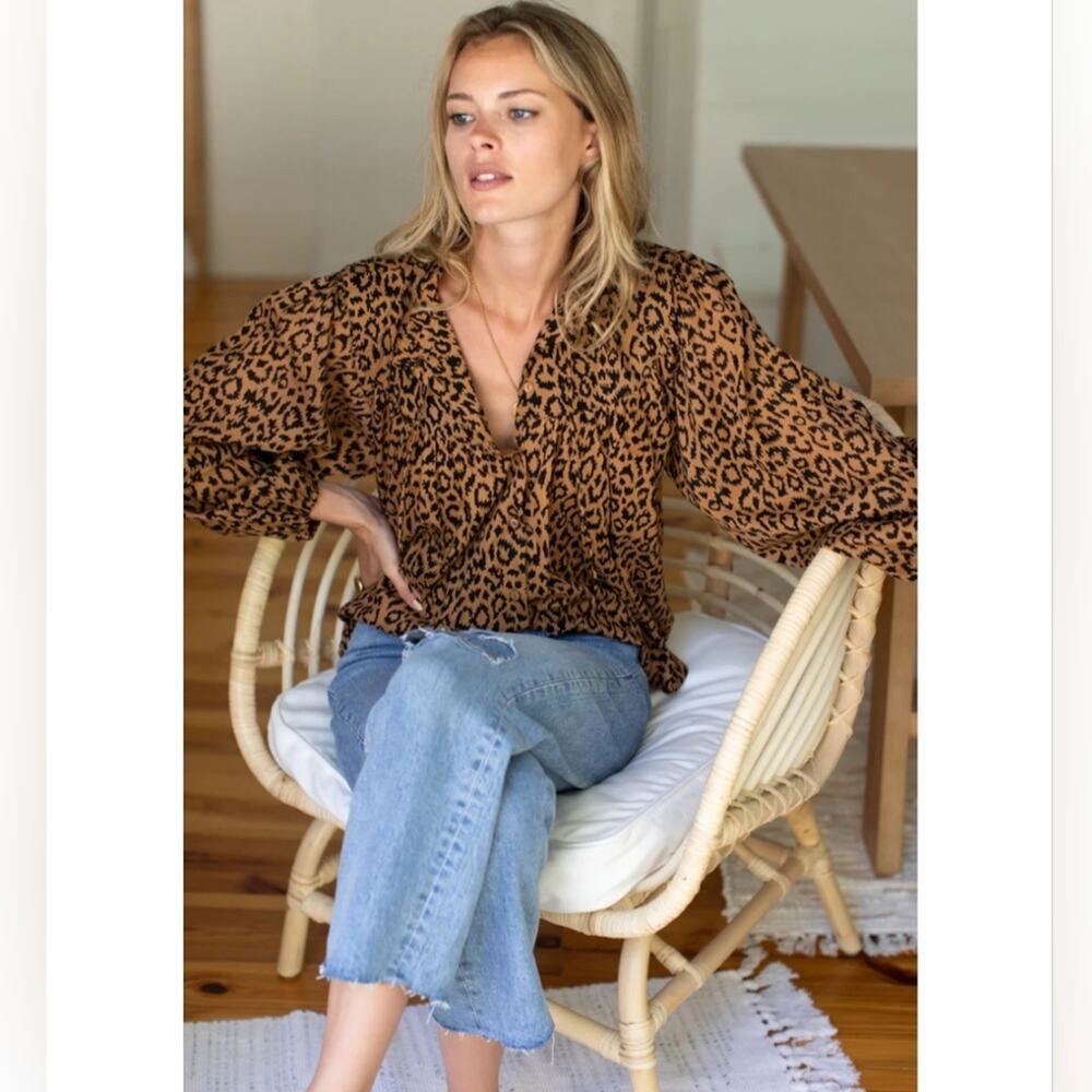 Emerson Fry India Collection Brown Leopard Organic Emmaline Blouse Size X-Small